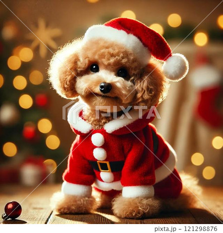 とても可愛い、トイプードルのサンタクロース 121298876