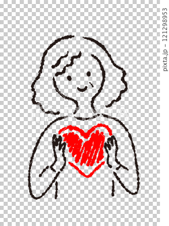 ハートを持っている年配女性のシンプル手描きイラスト ハートを持っている年配女性のシンプル手描きイラスト 121298953