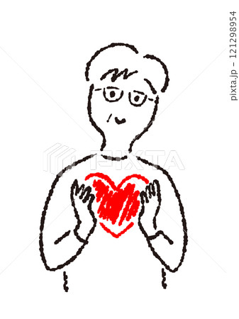 ハートを持っている年配男性のシンプル手描きイラスト ハートを持っている年配男性のシンプル手描きイラスト 121298954