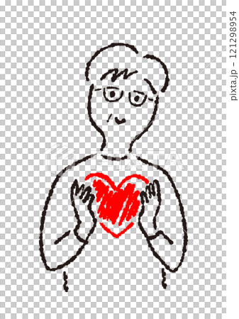 ハートを持っている年配男性のシンプル手描きイラスト ハートを持っている年配男性のシンプル手描きイラスト 121298954