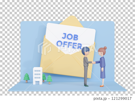 3DCG | 一位年輕女子在收到工作邀請函並被錄用後與公司高層握手。 121299017