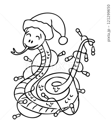 Cute outline snake illustration with Santa hat Cute outline snake illustration with Santa hat 121299650
