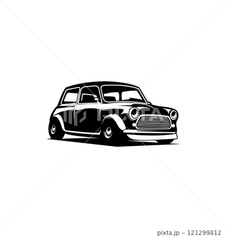 Mini Cooper car vintage isolated silhouette. side view with white background. best for logo, badge, emblem, icon, sticker design. available in eps 10 Mini Cooper car vintage isolated silhouette. side view with white background. best for logo, badge, emblem, icon, sticker design. available in eps 10 121299812