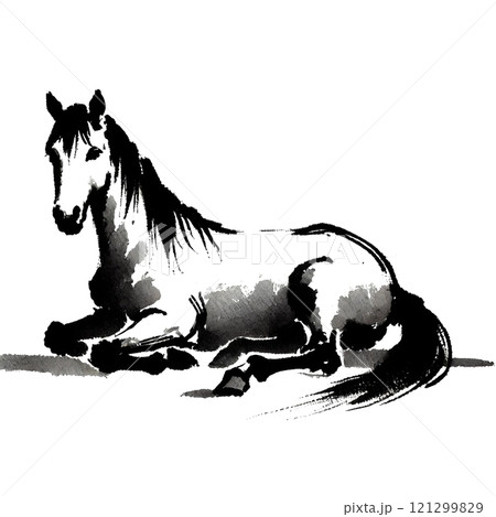水墨画 馬の絵 水墨画 走る馬のイラスト素材 [8391061] - PIXTA