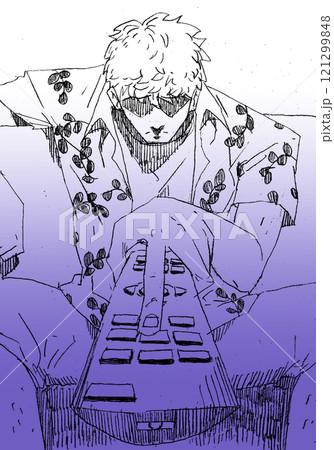 テレビのチャンネルを変える男(青) テレビのチャンネルを変える男(青) 121299848