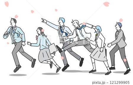 走る学生男女ー横顔ー全身ー卒業ー入学ー人物シンプルベクターイラスト素材 走る学生男女ー横顔ー全身ー卒業ー入学ー人物シンプルベクターイラスト素材 121299905