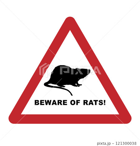 Beware of ticks. Warning triangle sign. Stop rat, pet control, prohibition, warning or beware. Disease prevention and health sanitary disinfection. 121300038