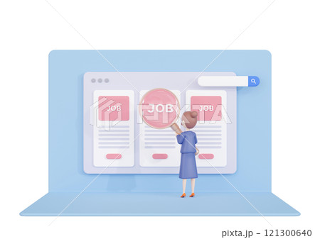 3DCG|求人サイトで仕事を探している若いアジア人女性 3DCG|求人サイトで仕事を探している若いアジア人女性 121300640
