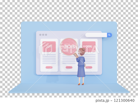 3DCG|求人サイトで仕事を探している若いアジア人女性 3DCG|求人サイトで仕事を探している若いアジア人女性 121300640