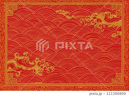 中国の新年を祝う赤い背景と波のデザイン 中国の新年を祝う赤い背景と波のデザイン 121300809