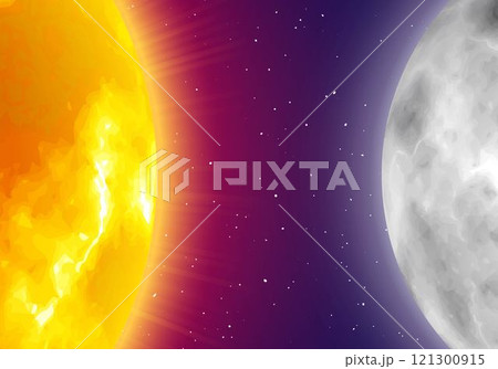 Moon and sun, night sky background, realistic style 121300915
