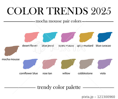 Mocha mousse pair colors palette. Coloristic trends 2025. 121300960