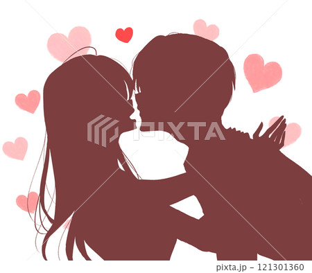 キスしようとする男性と笑顔の女性　シルエット 121301360