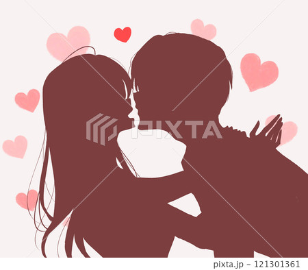 キスしようとする男性と笑顔の女性　シルエット 121301361