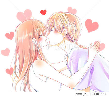 キスしようとする男性と笑顔の女性 夏 キスしようとする男性と笑顔の女性 夏 121301365
