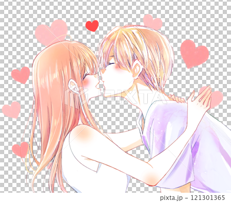 キスしようとする男性と笑顔の女性 夏 キスしようとする男性と笑顔の女性 夏 121301365