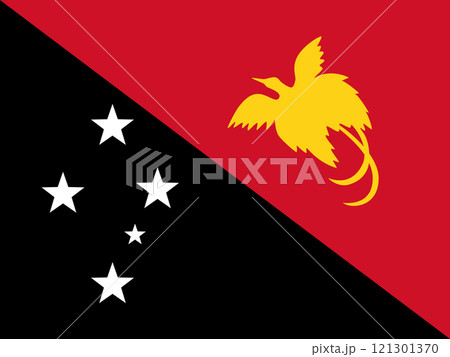 Papua New Guinea flag in official colors, dimensions and aspect ratio. Vector flag symbolizing national pride, identity, heritage, patriotism and authority Papua New Guinea flag in official colors, dimensions and aspect ratio. Vector flag symbolizing national pride, identity, heritage, patriotism and authority 121301370