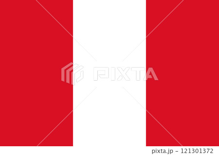 Peru flag in official colors, dimensions and aspect ratio. Vector flag symbolizing national pride, identity, heritage, patriotism and authority 121301372