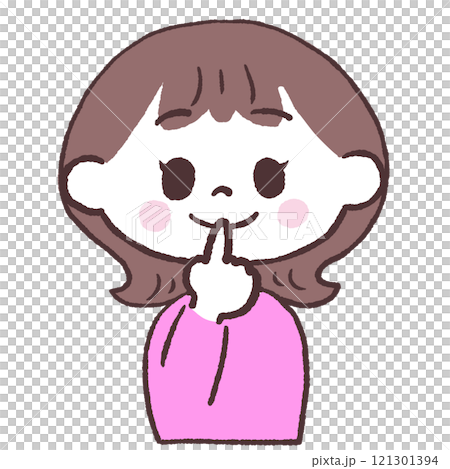 Illustration of a woman with her finger over her mouth 121301394