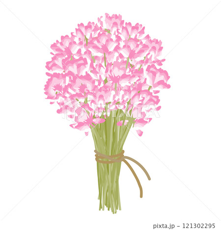 たくさんのレンゲソウを麻ひもでまとめた、ボリュームのある花束 やわらかい色のイラスト たくさんのレンゲソウを麻ひもでまとめた、ボリュームのある花束 やわらかい色のイラスト 121302295