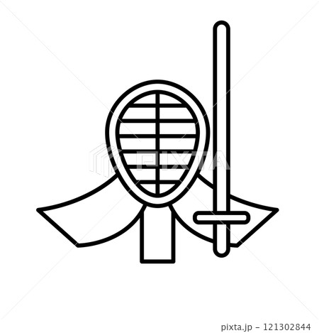 剣道の面と竹刀のアイコン 121302844