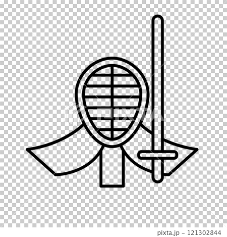 剣道の面と竹刀のアイコン 121302844