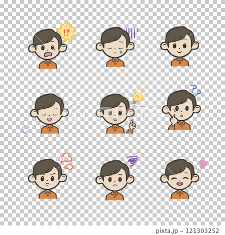 Hand-drawn: Boys' facial expressions set 121303252