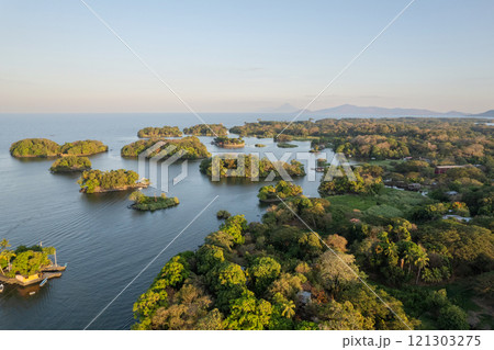 Many islands on sunset light 121303275