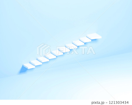 青い背景に白い階段。 121303434