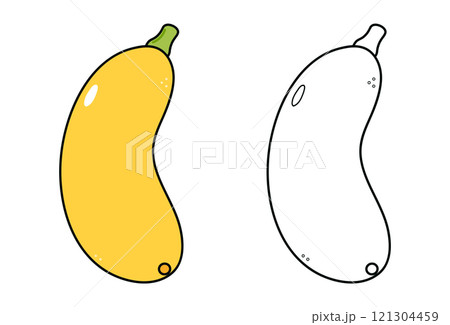 Cute funny yellow vegetable marrow waving hand character outline cartoon illustration coloring book. Vector hand drawn traditional cartoon vintage,retro, vegetable marrow. Isolated background Cute funny yellow vegetable marrow waving hand character outline cartoon illustration coloring book. Vector hand drawn traditional cartoon vintage,retro, vegetable marrow. Isolated background 121304459