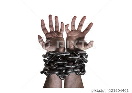 Two hands in chains isolated on white background with clipping path Two hands in chains isolated on white background with clipping path 121304461