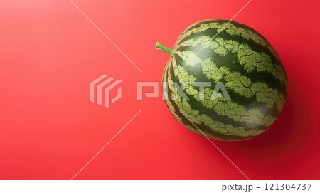 whole watermelon on red background 121304737