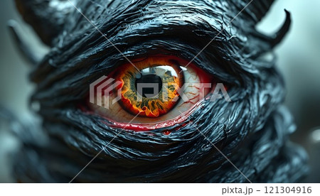 Creepy eye from the dark. Scary illustration. Halloween theme. Creepy eye from the dark. Scary illustration. Halloween theme. 121304916