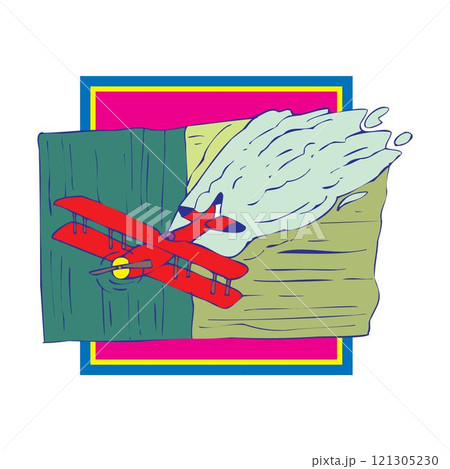 Crop duster airplane spraying a farm field illustration. Crop duster airplane spraying a farm field illustration. 121305230