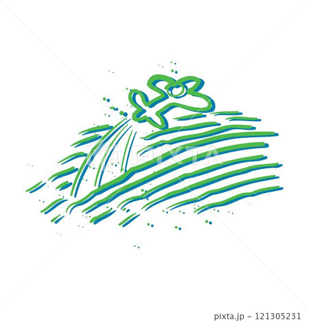 line colorful Crop duster airplane spraying a farm field illustration. 121305231
