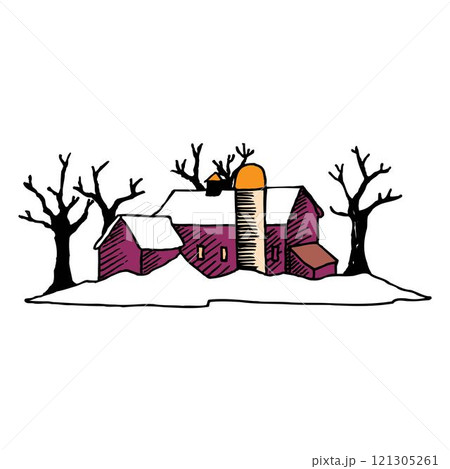isometric farm with mills barn and silo hay fence and street lamp isolated illustration 121305261