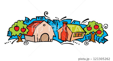 isometric farm with mills barn and silo hay fence and street lamp isolated illustration isometric farm with mills barn and silo hay fence and street lamp isolated illustration 121305262