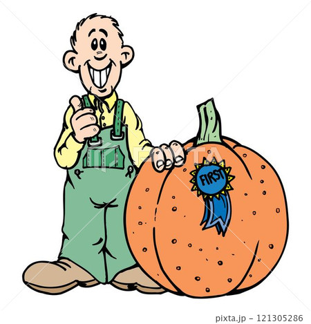 Man farmer bside Pumpkin Prize design illustration 121305286