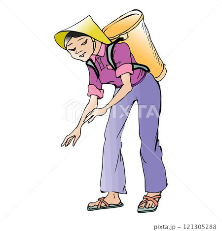 woman Farmer carrying a bag of rice vector design 121305288