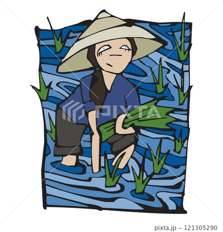Farmer planting rice at ricefield vector design Farmer planting rice at ricefield vector design 121305290