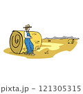 Farmer work with hay. Agriculture worker with hay pitchfork, rural harvesting flat illustration 121305315