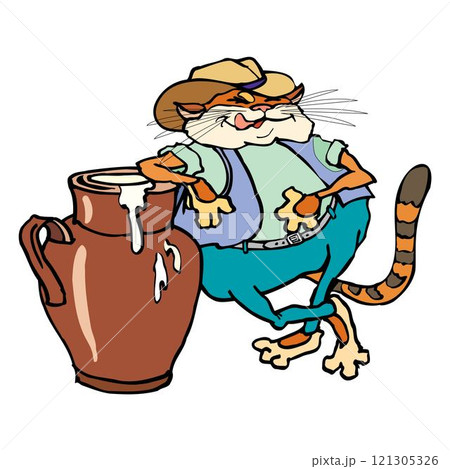 Cute little cat farmer vector illustration 121305326