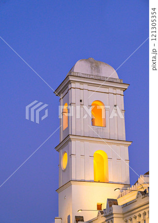 Sunset views of the Church of Santa Catalina in Conil de la Frontera, Cadiz, Spain Sunset views of the Church of Santa Catalina in Conil de la Frontera, Cadiz, Spain 121305354