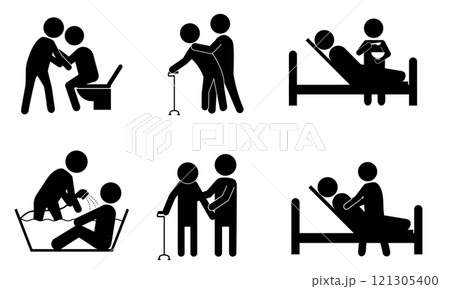 介護支援を描いたシルエットイラストセット 121305400