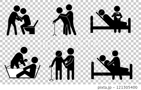 介護支援を描いたシルエットイラストセット 121305400