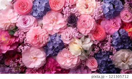pink and purple flowers 121305712
