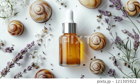 Smooth skin serum with snail mucin extract on white background. 121305922