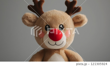 Soft and cuddly reindeer plush toy with red nose and antlers Soft and cuddly reindeer plush toy with red nose and antlers 121305924