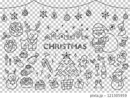 Hand-drawn illustration set of Christmas items 121305959