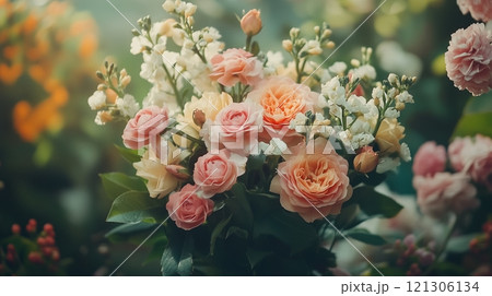 Beautiful Springtime Wedding Bouquet in Blooming Garden 121306134